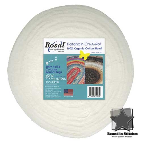 Katahdin On-A-Roll 2.5-Inch x 50 yards 100% Organic Cotton Blend Batting by Bosal for Jelly Roll Rugs  |  Bound in Stitches Quilt Shop, Sauk Rapids, MN Fabric Store