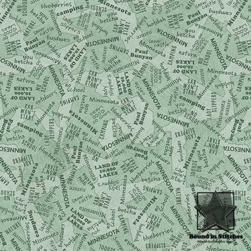 Minnesota All State Shop Hop Minnesota Word Toss Sage 30215-H quilting fabric by QT Fabrics  |  Bound in Stitches