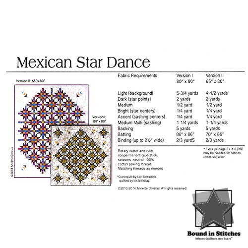 Mexican Star Dance quilt pattern fabric requirements by Southwind Designs