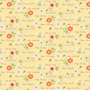 Susybee Sweet Bees SB20362-310 Bee Kind Yellow Bee Words Floral Fabric by Susybee for Clothworks  |  Bound in Stitches Quilt Shop, Sauk Rapids, MN Fabric Store