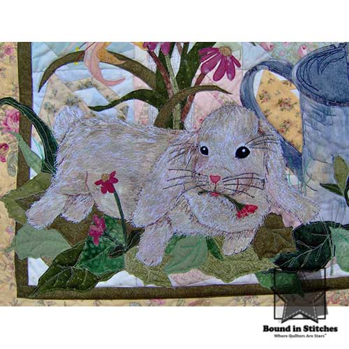 Signs of Spring Wall Quilt pattern details of bunny in the design by Joan Jones of Seams Like Home  |  Bound in Stitches Quilt Shop, Sauk Rapids, MN Fabric Store