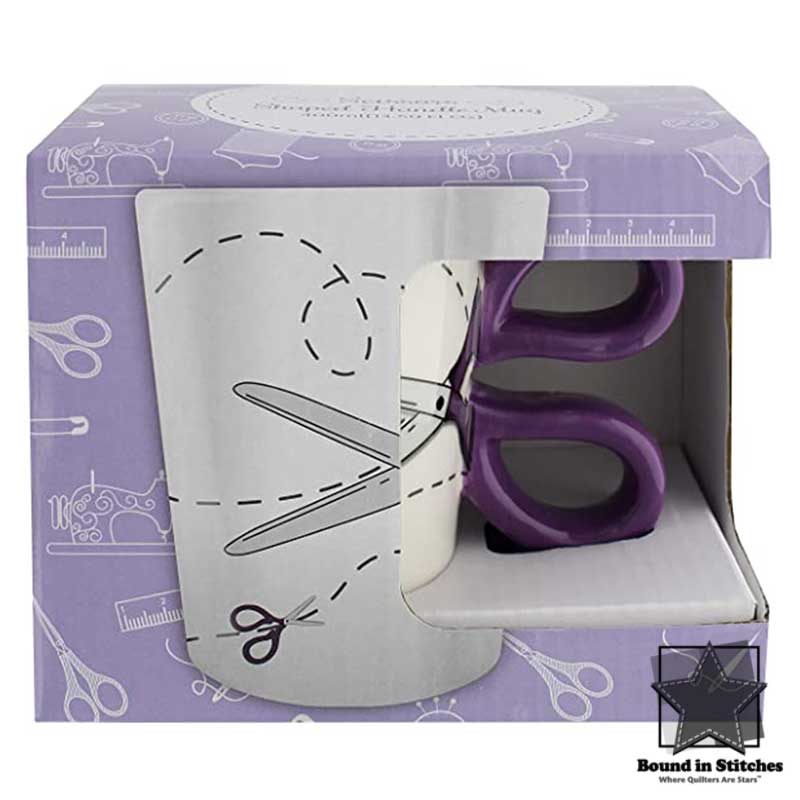 Purple Scissor Sewing Mug in box  |  Bound in Stitches