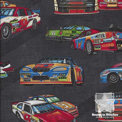Sew Geared Up fabric 0971-002 Black Nascar by Dan Morris of RJR Fabrics  |  Bound in Stitches
