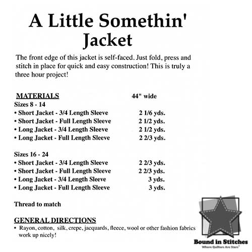 A Little Somethin' Jacket Fabric Supply List  |  Bound in Stitches
