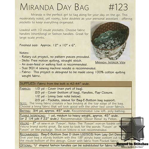 Miranda Day Bag by Lazy Girl Designs Supply List