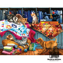 Quilting Room Mischief Jigsaw Puzzle by Tom Wood of SunsOut  |  Bound in Stitches