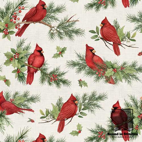 Season of Heart Cardinal Allover Tan 39701-237 by Susan Winget for Wilmington Prints  |  Bound in Stitches