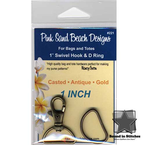 One Inch Swivel Hook and D Ring for Bags and Totes in Antique Gold by Pink Sand Beach Designs